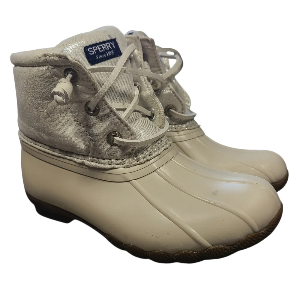 Sperry Kids Cream Glitter Duck Boots Size 10 Waterproof Rain Snow